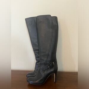 Christian Dior Leather Pull On Tall Black Heel Boots Sz 36